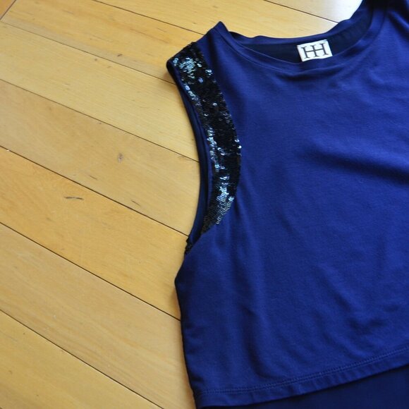 Haute Hippie Tunic Top Blue Sleeveless Sequin Accents Layered Silk Blend Size S - Picture 4 of 12